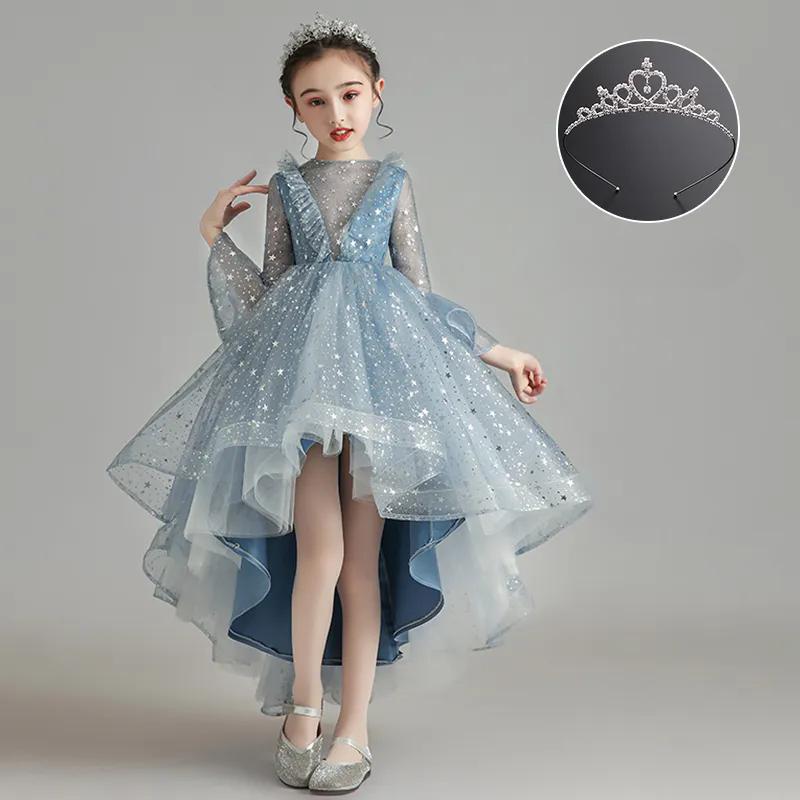 Prinzessin Kleid Host Pompadour Rock Mädchen Abendkleid mit Schwanz Blumenkind Gaze Rock 140 blau