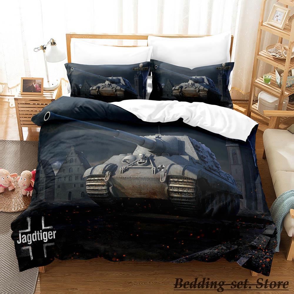 World Of Tanks Bettwäsche Set Einzelbett Twin Full Queen King Size Bettwäsche Set Erwachsener Kind Schlafzimmer Bettbezug Sets Anime Bettwäsche Set Bett AU Single(140*210cm)3pcs