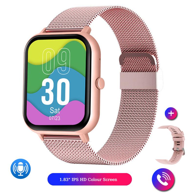 2025 Neue Bluetooth-Anruf-Smartwatch für Männer, über 100 Sportmodi, 1,83-Zoll-Bildschirm, wasserdichte Smartwatch für Frauen für Android IOS Milan Net rosa