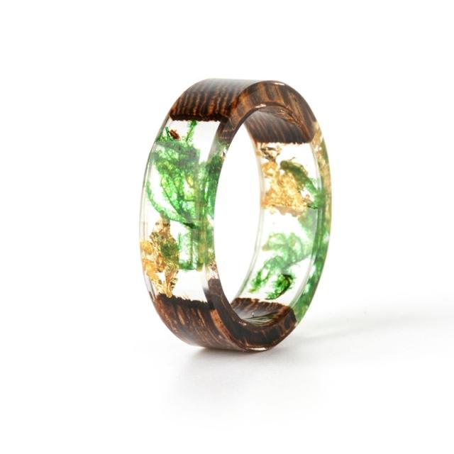 Holz-Harz-Ring, transparenter Epoxidharz-Ring, modischer handgefertigter getrockneter Blumen-Hochzeitsschmuck, Liebesring für Frauen, neues Design 6.5 beige