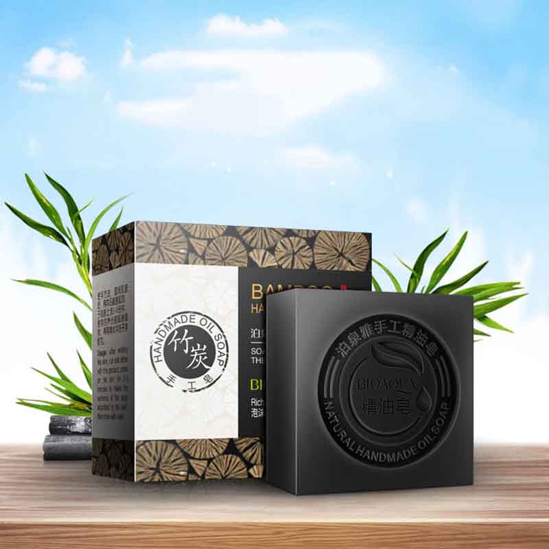 BIOAQUA Bambuskohle-Seife, Matcha-Seife, Lavendel, reinigende ätherische Ölseife, Schönheit, Haut, handgemachte Seife, Kosmetik Bamboo charcoal