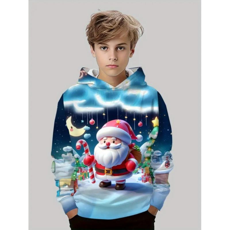 Weihnachts-Kinder-Hoodie Weihnachtsmann-Druck Jungen Mädchen Sweatshirt Mode Cartoon Kinderkleidung Feiertagsparty Kinderkleidung 140