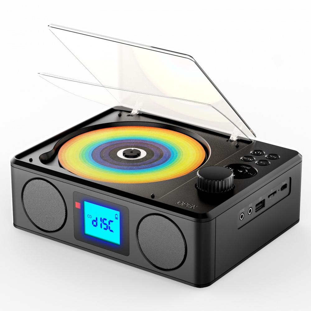 CD-Player Tragbar Bluetooth Desktop CD-Player für Zuhause mit Lautsprechern Wiederaufladbarer Kleiner Retro CD-Player mit LCD-Bildschirm Optisch USB schwarz
