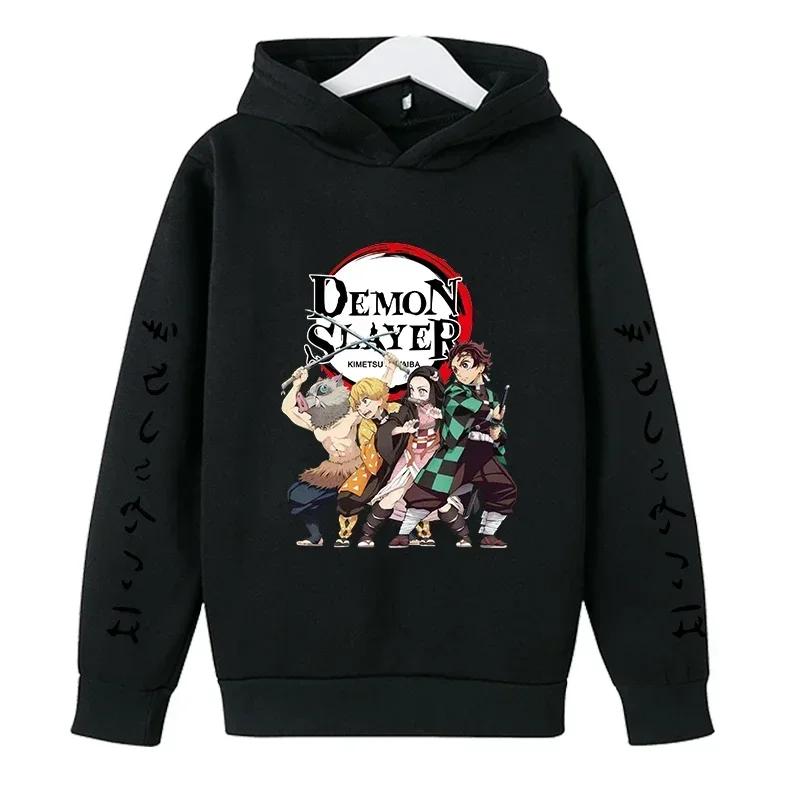 Neuer Frühling Herbst Demon Slayer Kapuzen-Kinder-Hoodie Kinderbekleidung Hoodie Jungen Langarm Anime Yaiba Pullover Sweatshirt 170cm schwarz