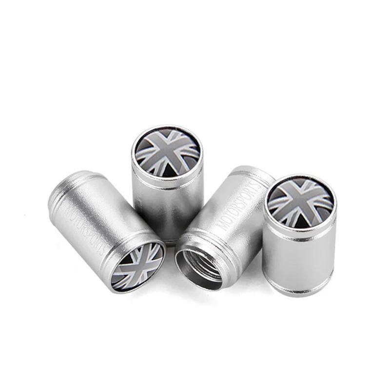 4 Teile/satz UK Flagge Bike Moto Auto Reifen Rad Ventil Kappe Abdeckung Auto Styling Für Mini Cooper Countryman Clubman R55 r56 R60 F55 F60 silber