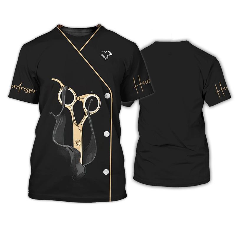 Neue Friseur Friseurin 3D Druck T-Shirts Damen Uniform Streetwear Arbeitskleidung T-Shirt Harajuku Übergroße Oberteile T-Shirts Unisex Kleidung 6XL