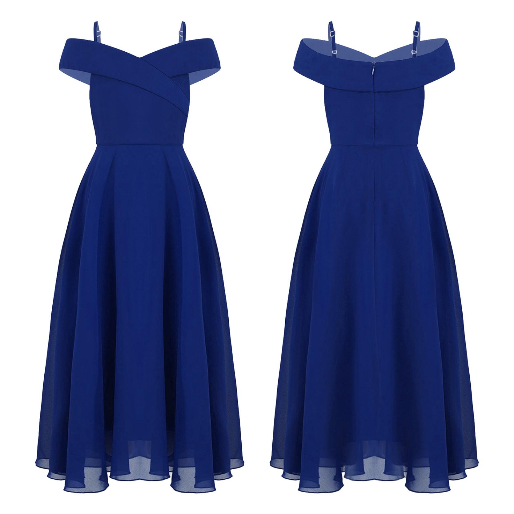 Festliche Mädchen- und Kinderkleider, langes Blumenmädchenkleid, Chiffon, Sommer-Partykleid, Brautjungfer, Hochzeit, Festzug, Ballkleid 9-10 Years blau