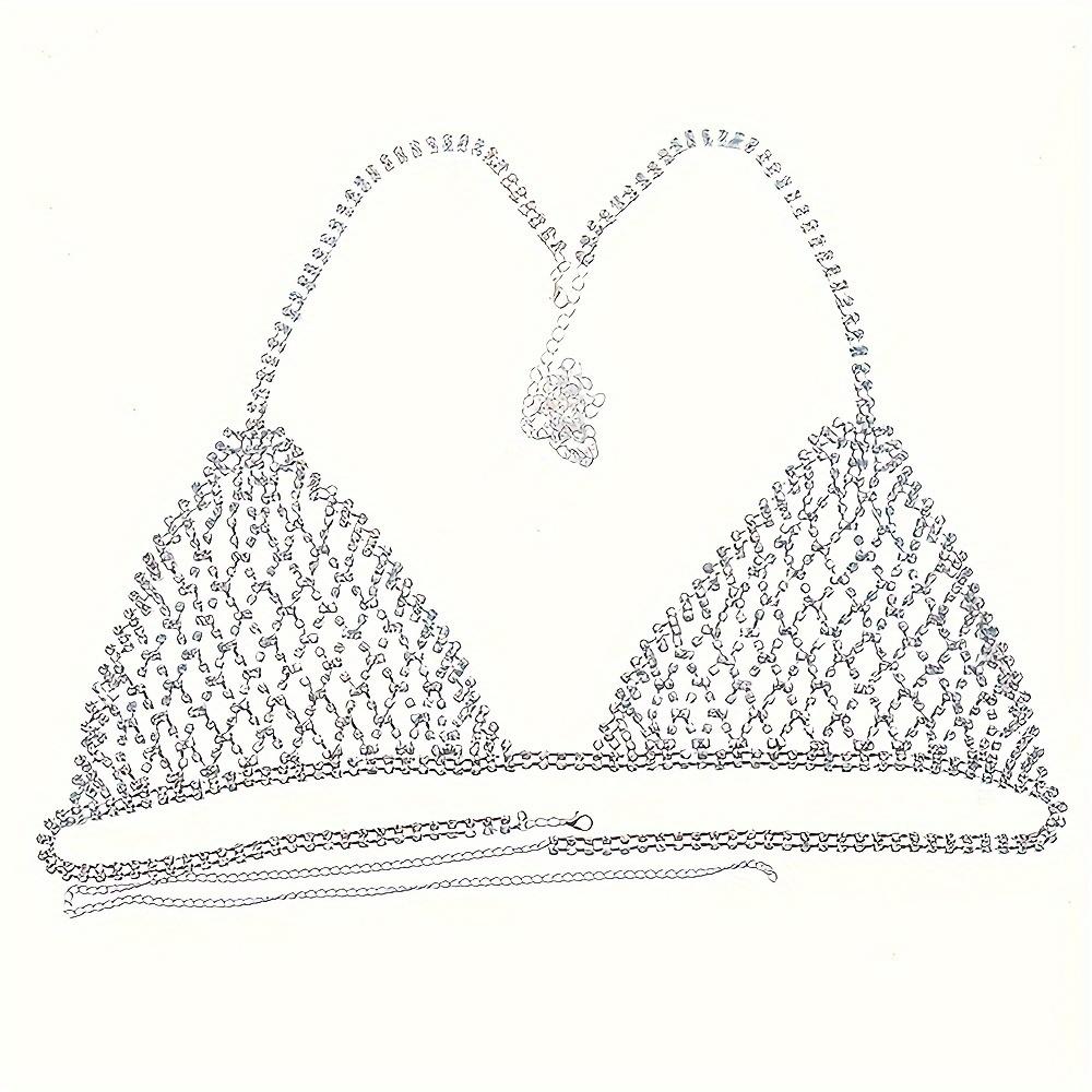 Sexy glänzende Mesh-BH-Kette, künstlicher Kristall, Brustkette, Schmuck, trendiger Nachtclub, Abschlussball, Party, Dessous-Schmuck, Körperkette, Zubehör