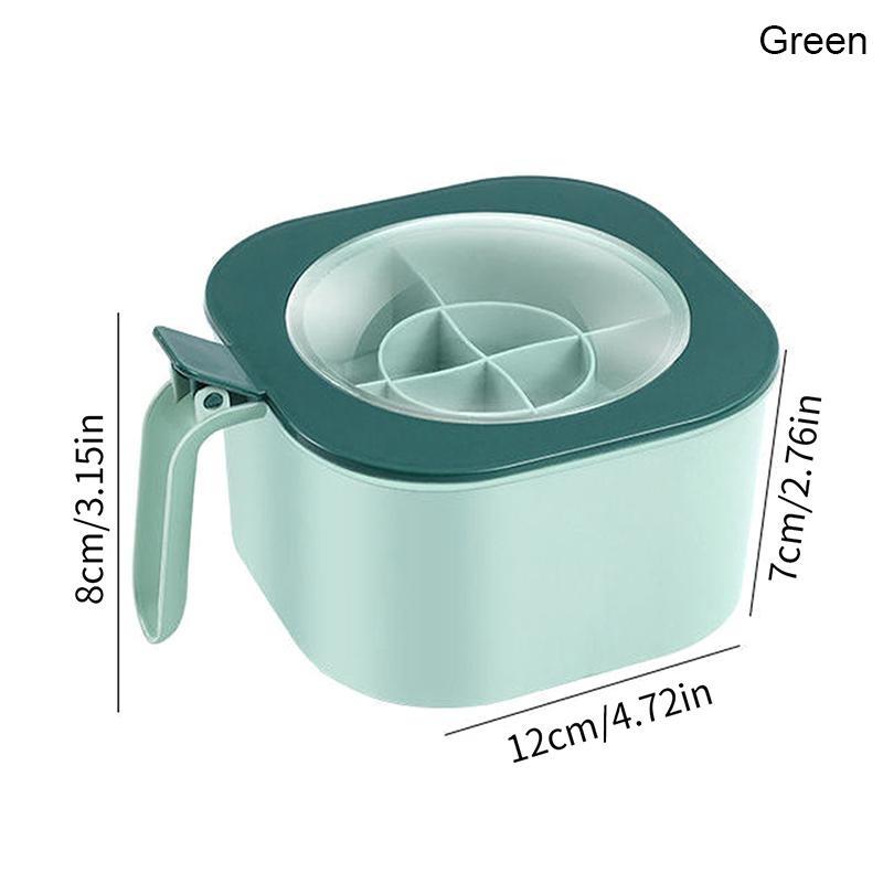 Gewürzdose, Gewürzbox mit Löffel, mehrere Fächer, Salz, Pfeffer, Gewürze, Gewürzbehälter, Gläser, Töpfe, Küchenzubehör grün