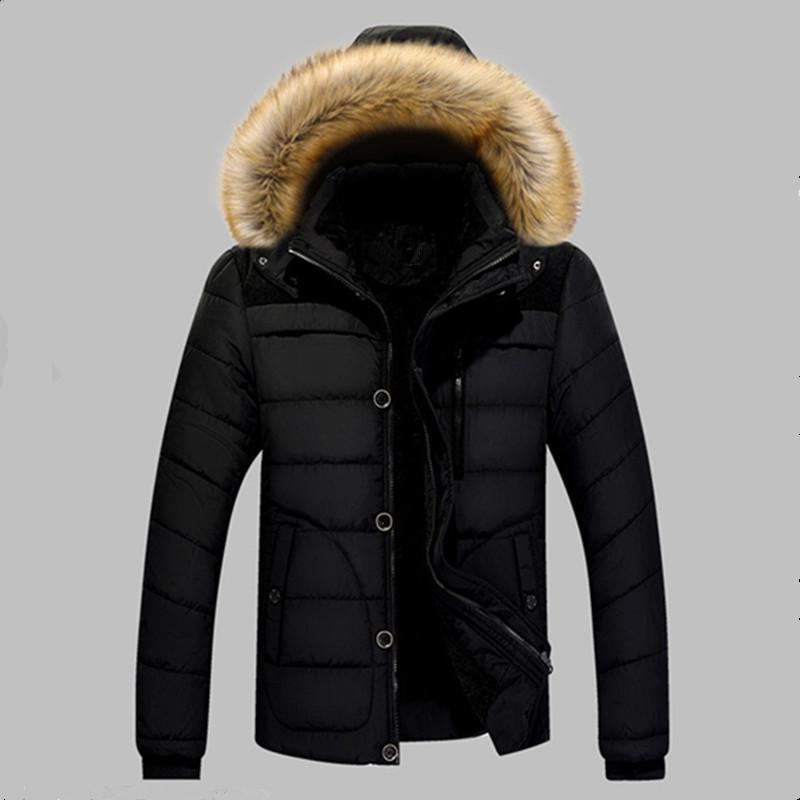 Herren Warmer Übermantel Wollfutter Mantel Oberbekleidung Dick Winter Herren Warm Baumwolljacke Mäntel Pelzkragen Kapuzenparka Daunenjacken S schwarz