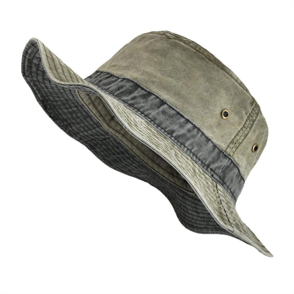 VOBOOM Fischerhüte für Herren Gewaschene Baumwolle Outdoor Panama Hut Sommer Angeljagd Kappe UV400 Sonnenschutzmützen Panama Hut 59-60cm armee grüne