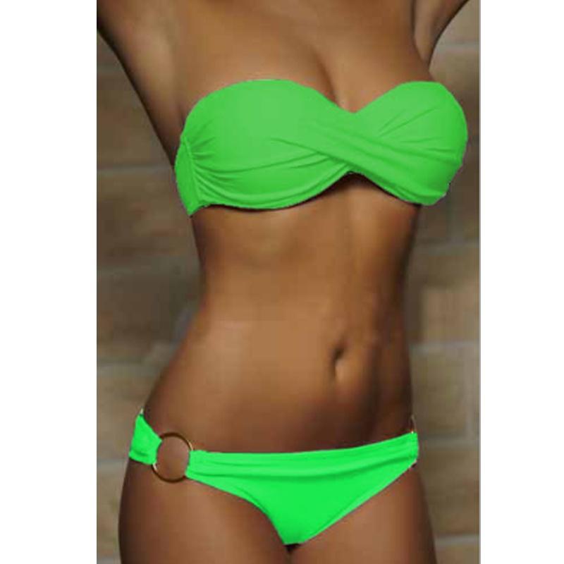 Zweiteiliges Bikini-Set für Damen, gepolstertes BH-Oberteil, Bikini-Trikin-Unterteil, Strand-Badeanzug, Badebekleidung L grün