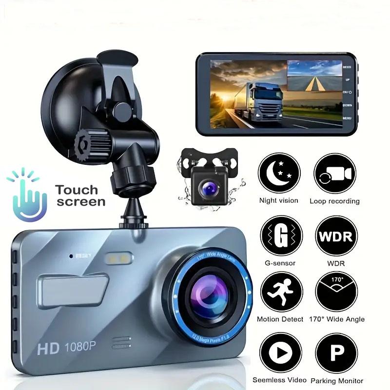 Dashcam, 1080P, Dual-Lens-DVR, Auto-Fahrtenrekorder, 4-Zoll-LCD-Bildschirm, 170°-Weitwinkel, G-Sensor, WDR, Parkmonitor, Loop-Aufnahme, Bewegungserkennung Touch dual recording schwarz