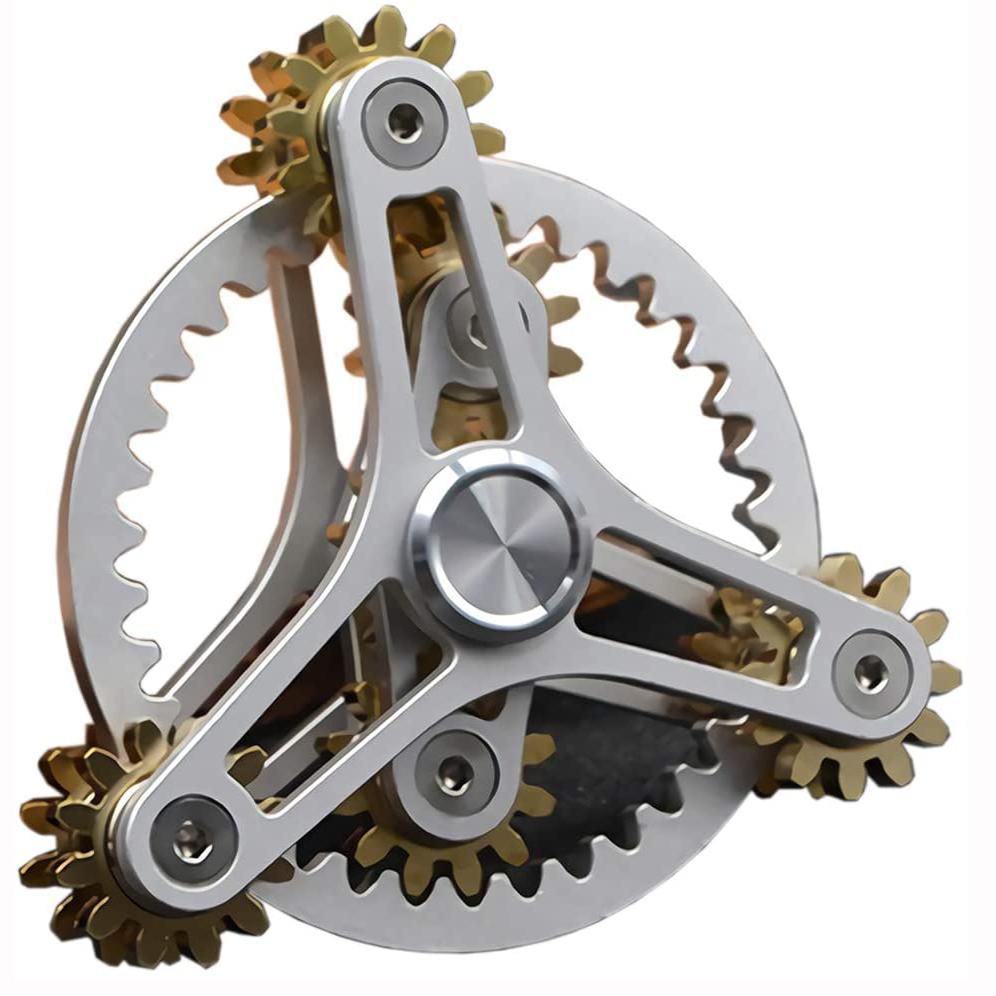 Reines Messing Fidget Spinner Gears Linkage Fidget Gyro Spielzeug Metall DIY Handspinner mit mehreren Premium-Lagern (12 Lager) 10.2x10.2x3.5cm silber