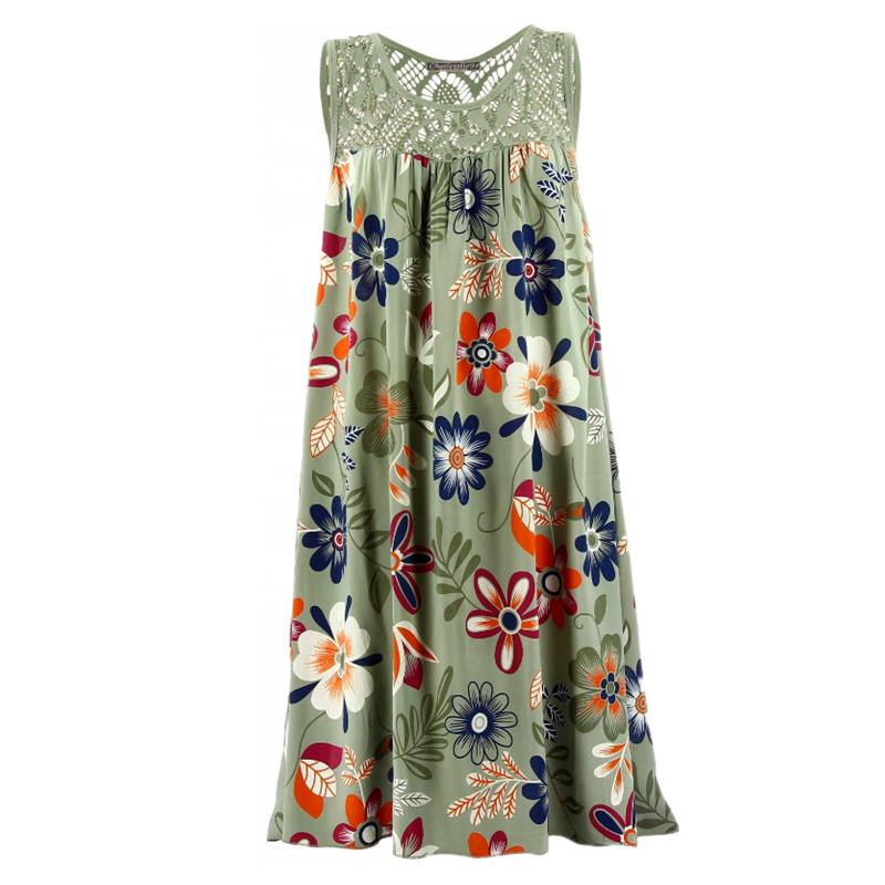 Mode Plus Größe Kleid Frauen Sleevelss Spitze Print Kleid Lose Casual Sommer Kleid XXXXXL grün