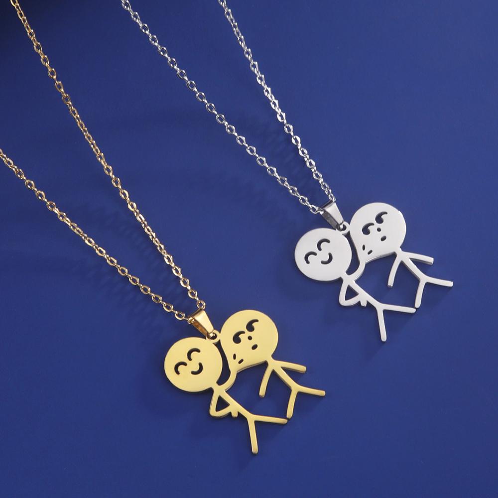 Teamer Hip Hop Mittelfinger Stickman Halskette Rock Punk Lustiger Kritzel Anhänger Halskette für Damen Herren Trend Schmuck Geschenk Silver&45cm