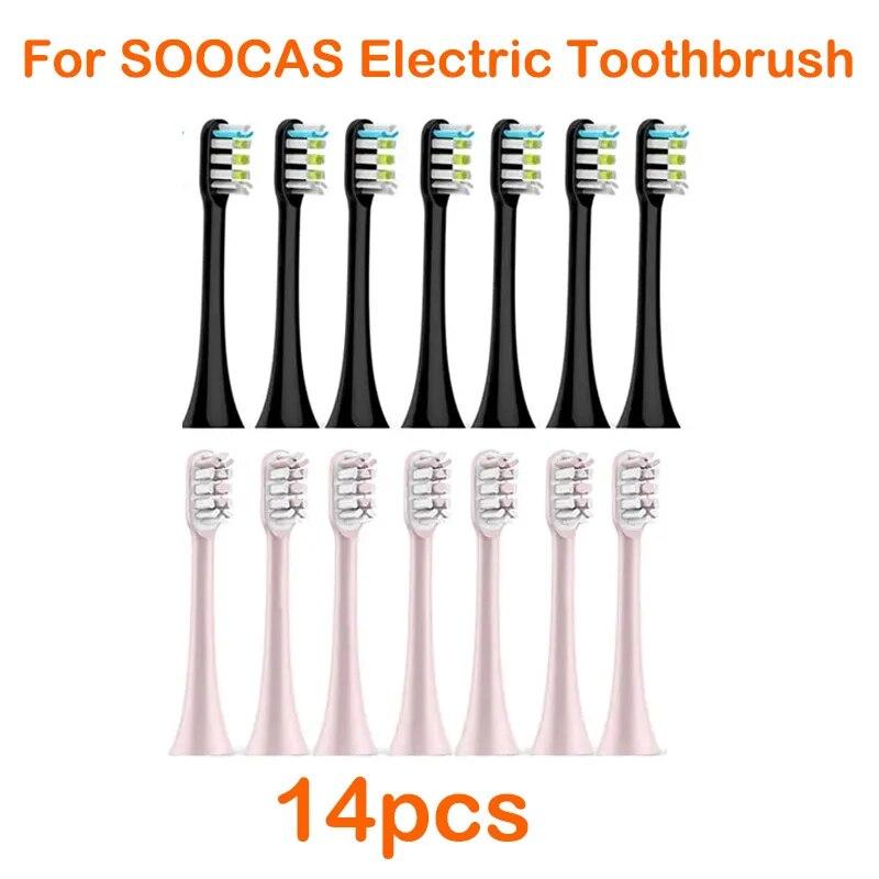 14 Stück Ersatzbürstenköpfe für Soocas X3/x3u/x5 Dupont Tiefenreinigungsdüsen Sonic Soft Vacuum Borsten Zahnbürstenköpfe 7Black and 7Pink