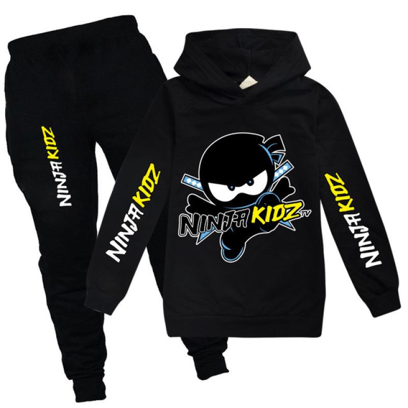 NINJA KIDZ Kinder Kleidung Hoodies Pullover Baumwolle Sweatshirt Anzug Cartoon Set Teenager Jungen Mädchen Kleidung Pullover Straße Hip Hop 150 black