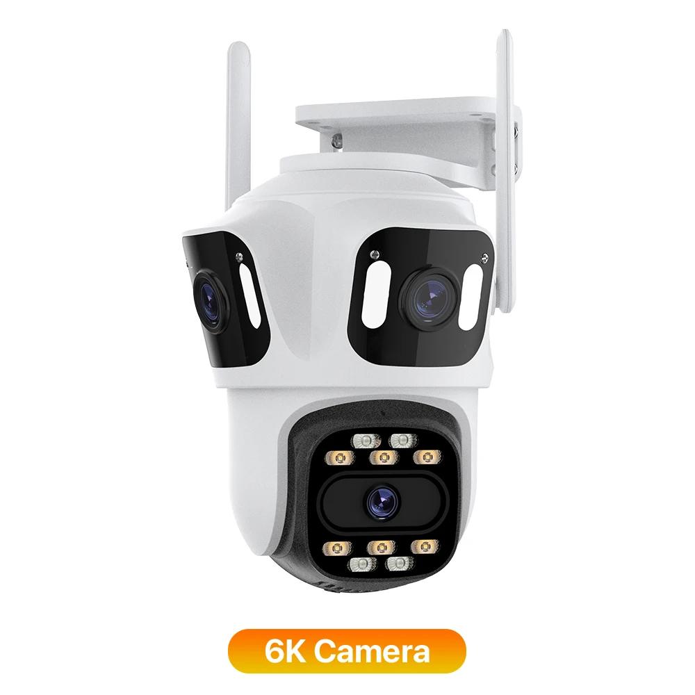 Drei Objektive Drei Bildschirme Wifi PTZ Kamera 6K 4K HD Outdoor IP Kamera Auto Tracking Video Überwachung CCTV Kamera P2P ICSEE 6K Camera