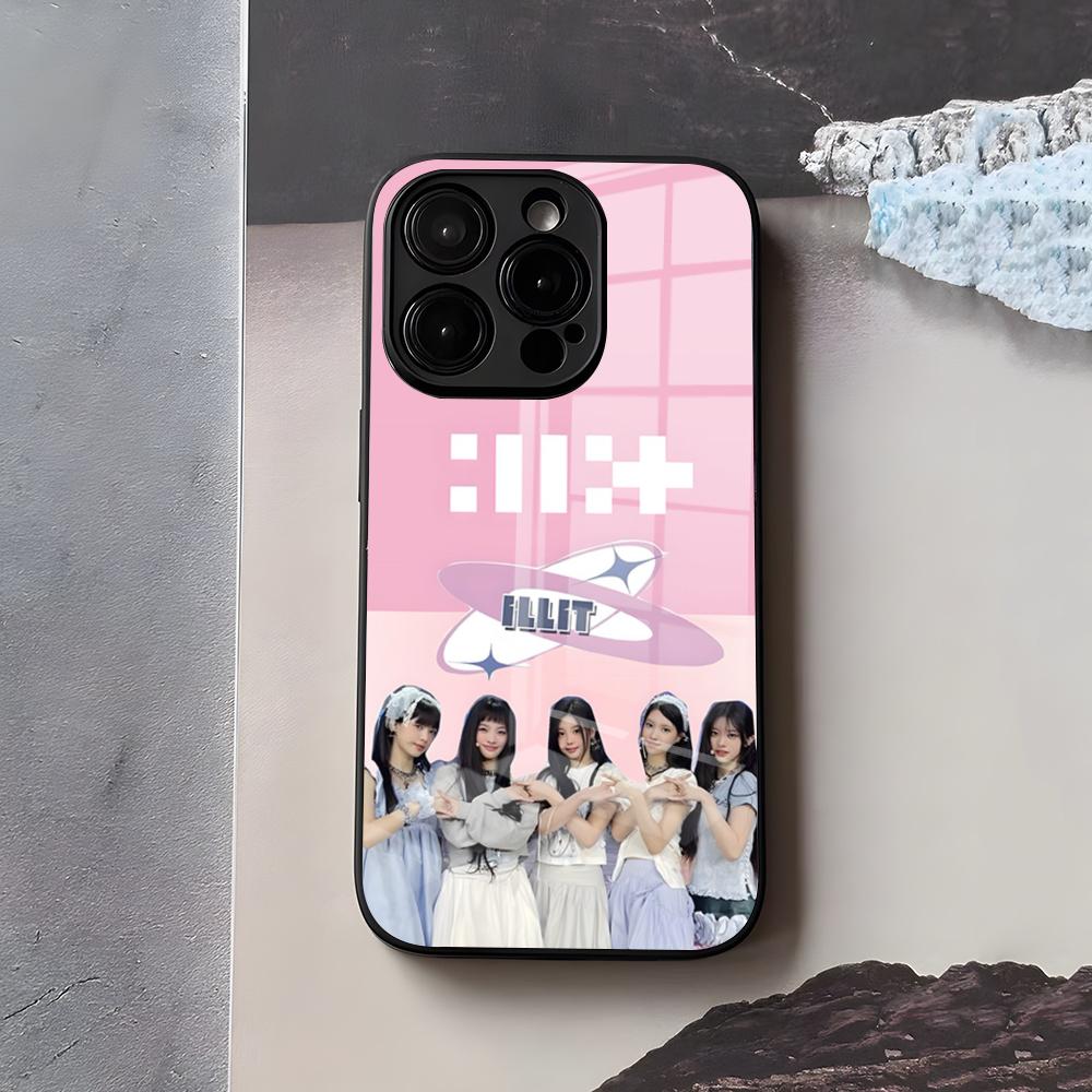 KPOP I-ILLIT Handyhülle Für IPhone 17 Air 16 E Pro Max 15 14 13 Mini 12 Pro 11 Max Plus Schwarze Glasabdeckung iPhone17 Air