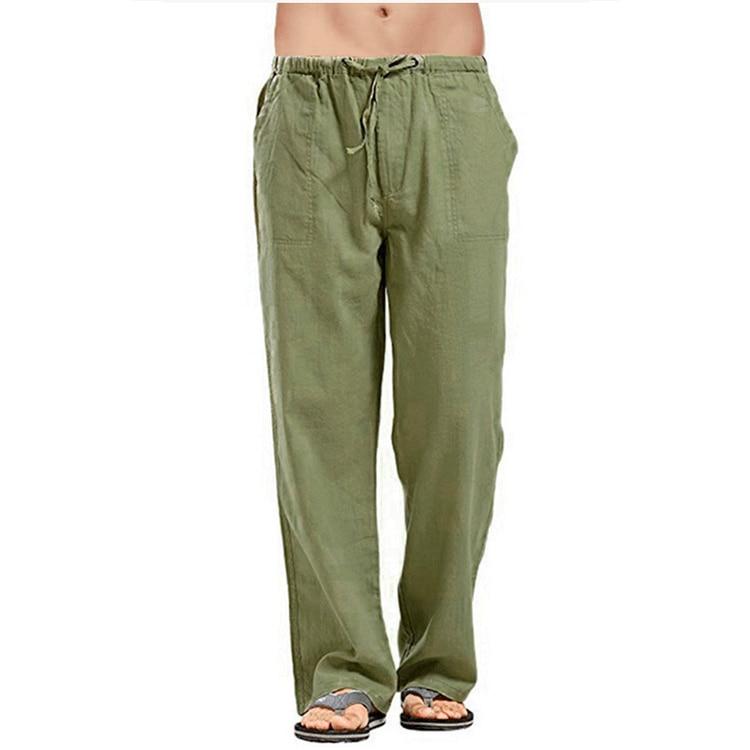 Männer Baumwolle Leinen Hosen Sommer Einfarbig Atmungsaktive Leinen Hosen Männliche Casual Elastische Taille Fitness Hosen XL