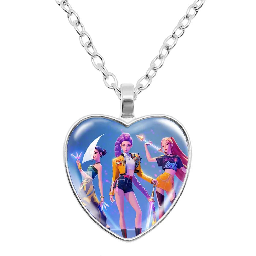 KPop Dämonenjäger Anime Niedliche Halskette Kinder Modeschmuck Accessoires Edelstein Pfirsichherz Halskette Mädchen Urlaubsgeschenk gray