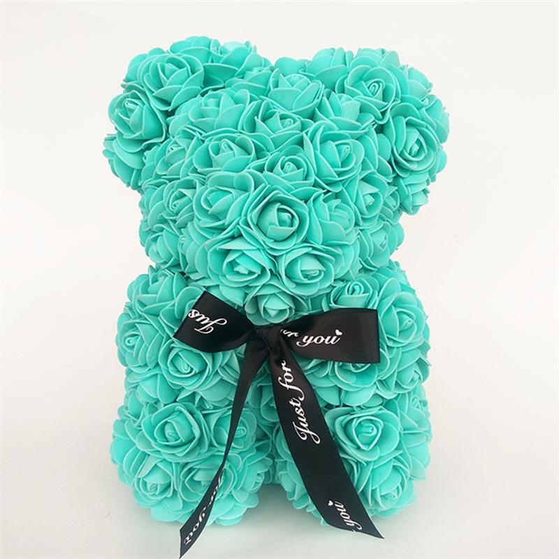 Valentinstagsgeschenk, 25 cm großer Rosen-Teddybär aus Blumen, Bär mit Blumen, roter Rosenbär