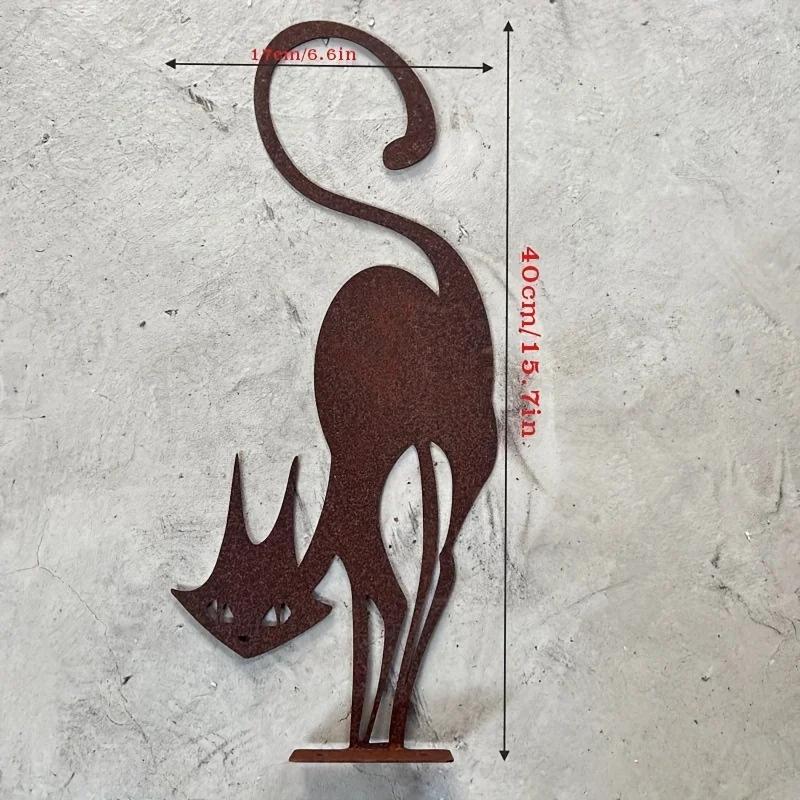 1-teiliges rostiges Katzen-Halloween-Zaun-Ornament aus Schmiedeeisen – Gartenstatue für den Außenbereich als festliche Gartenparty-Dekoration schwarz
