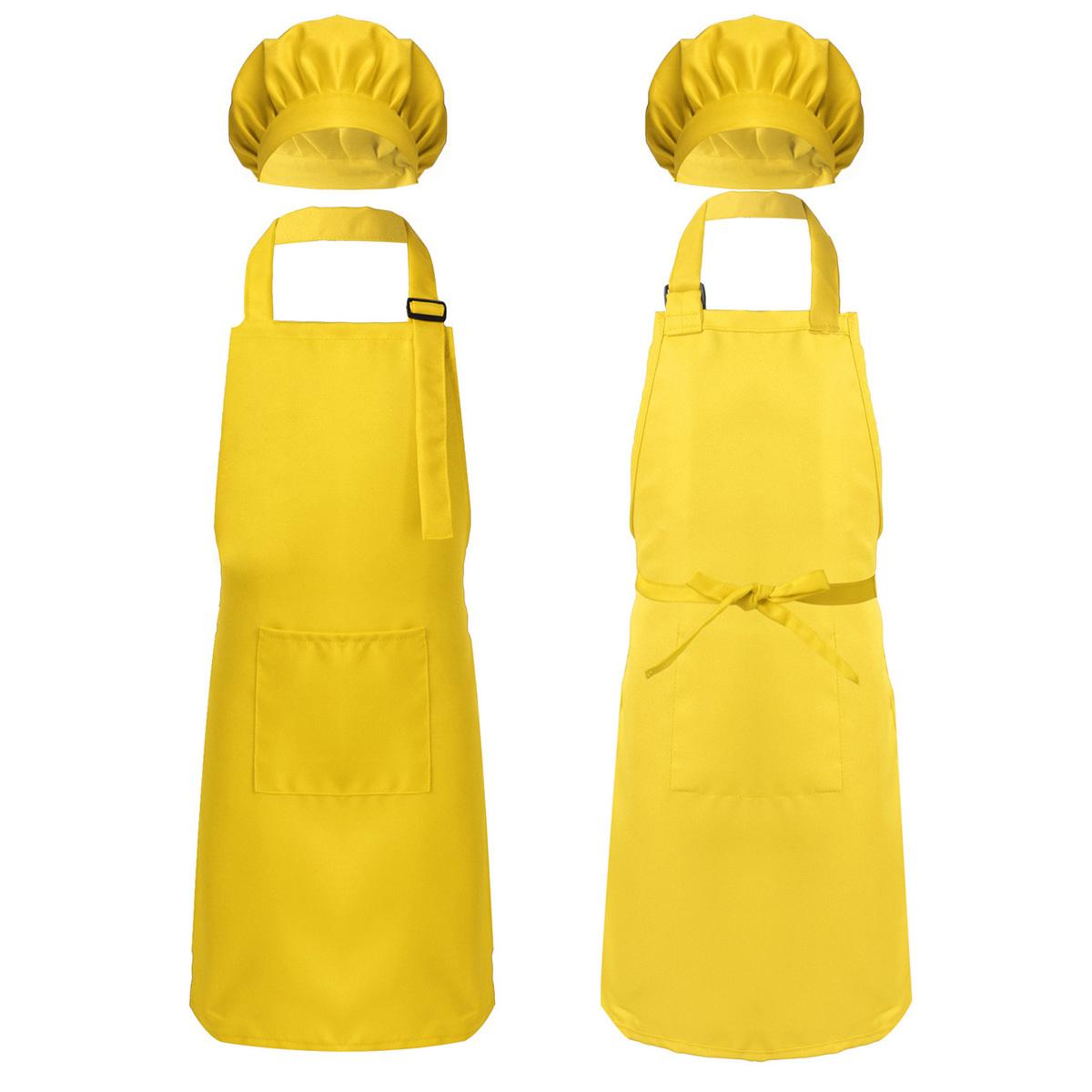 Unisex Kinder Jungen Mädchen Schürze Kochmütze Set Küche Kochen Backen Trainingskleidung Mode Küchenzubehör 4-8 Years gelb