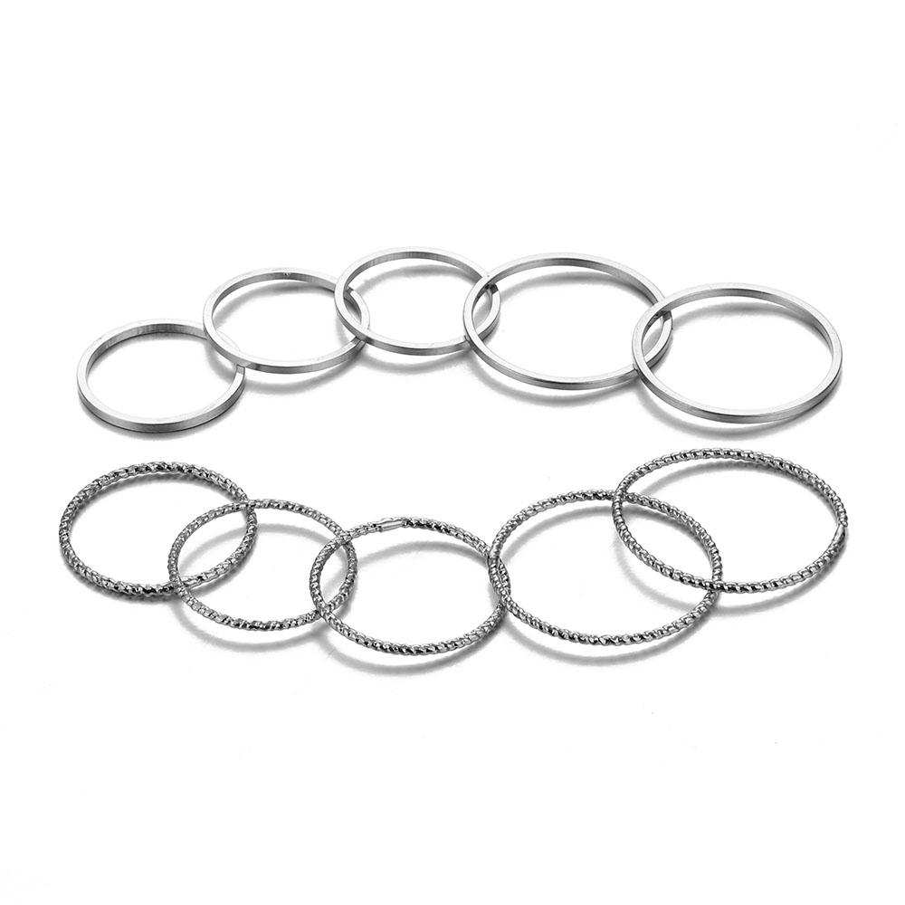 10 teile/satz Einfache Personalisierte Retro Ring Kreis Zeigefinger Ring Schwanz Ring Kreative Frauen Dünne Joint Ring Schmuck silber