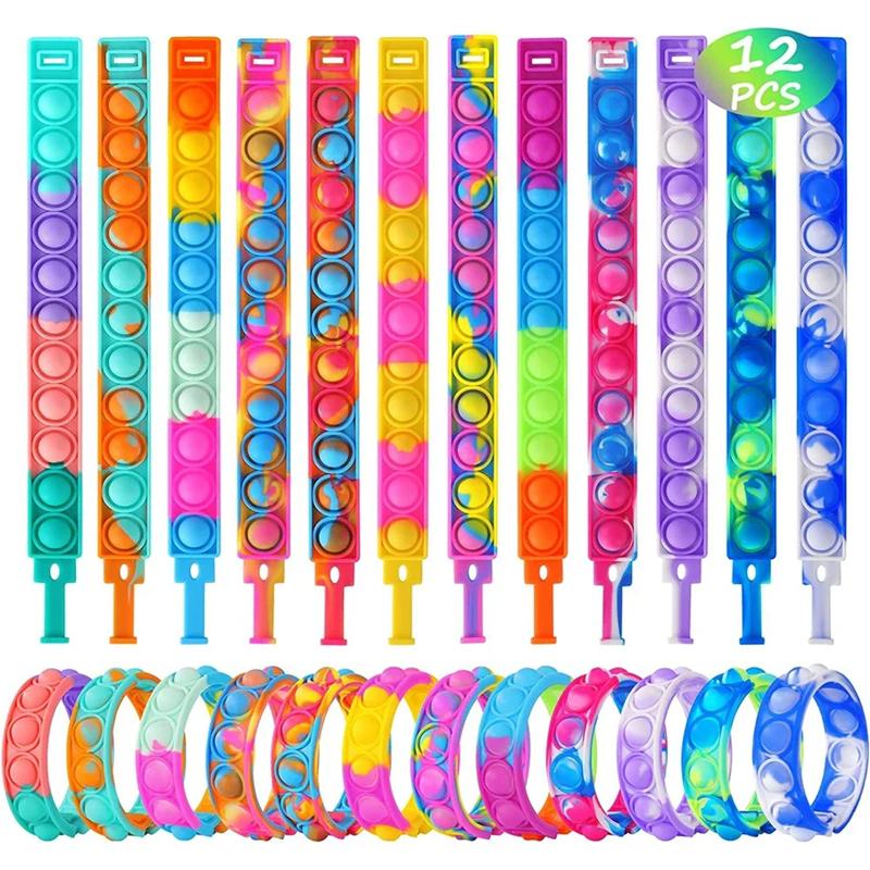 12/24Pcs Pop Armbänder Zappeln Spielzeug Kinder Geburtstag Party Favors Goodie Bag Pinata Füller Gast Geschenk Sensorischen Stress Relief Armband 12pcs
