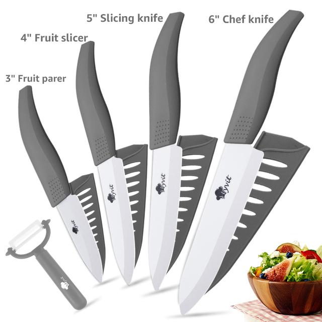 Keramikmesser Küchenmesser 3 4 5 6 Zoll Kochmesser Kochset + Schäler Weiße Zirkonia-Klinge 3456inch peeler graue