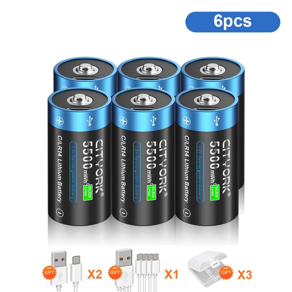 CITYORK 1,5V C-Größe Wiederaufladbare Batterie Typ C USB-Laden R14 LR14 Li-Ionen C-Batterie Batterien für Taschenlampe Gasherd