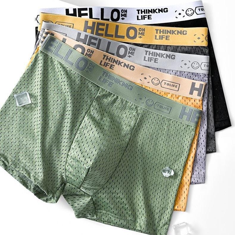 5 Stück Sommer Eis Seide Netz Herren Unterwäsche Netz Herren Sexy Unterwäsche Atmungsaktives Netz Viereck Hose Jugend Boxer Brief L gray