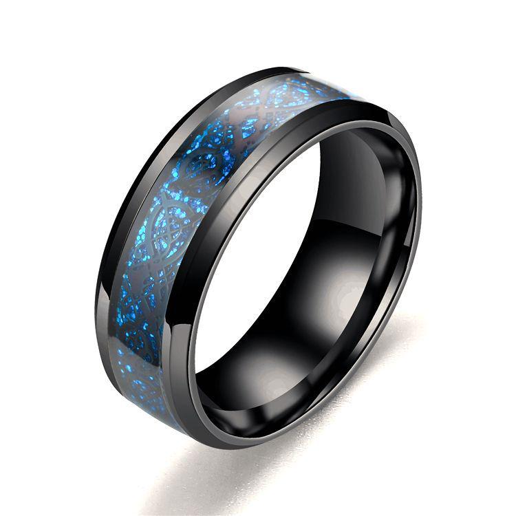 Mode 8mm Schwarze Edelstahl Drachenringe Für Herren Damen Eingelegte Blaue Kohlefaser Herrenringe Punk Ehering Schmuck Geschenke 12 gray
