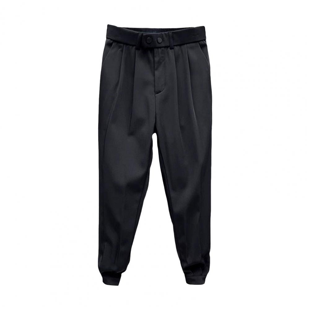 Frühling Herbst Herren Neunte Hose Knöchelband Elastische Taille Dünne Lose Seitentaschen Einfarbig Haremshose Anzughose Lange Hose 38 schwarz