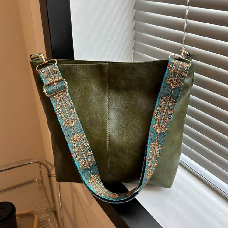 Vintage Umhängetasche für Frauen PU Leder Eimer Tasche Luxus Stil Umhängetasche Dame Messenger Bag Einkaufstasche Geldbörse grün