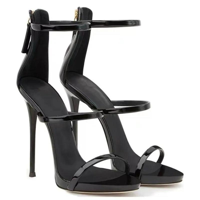 Mode Mode Damenschuhe 2024 Neu High Heels Damen Schlanke Absätze Sommer Sexy Walk Hentian High Line Schwarze High Heel Sandalen 35