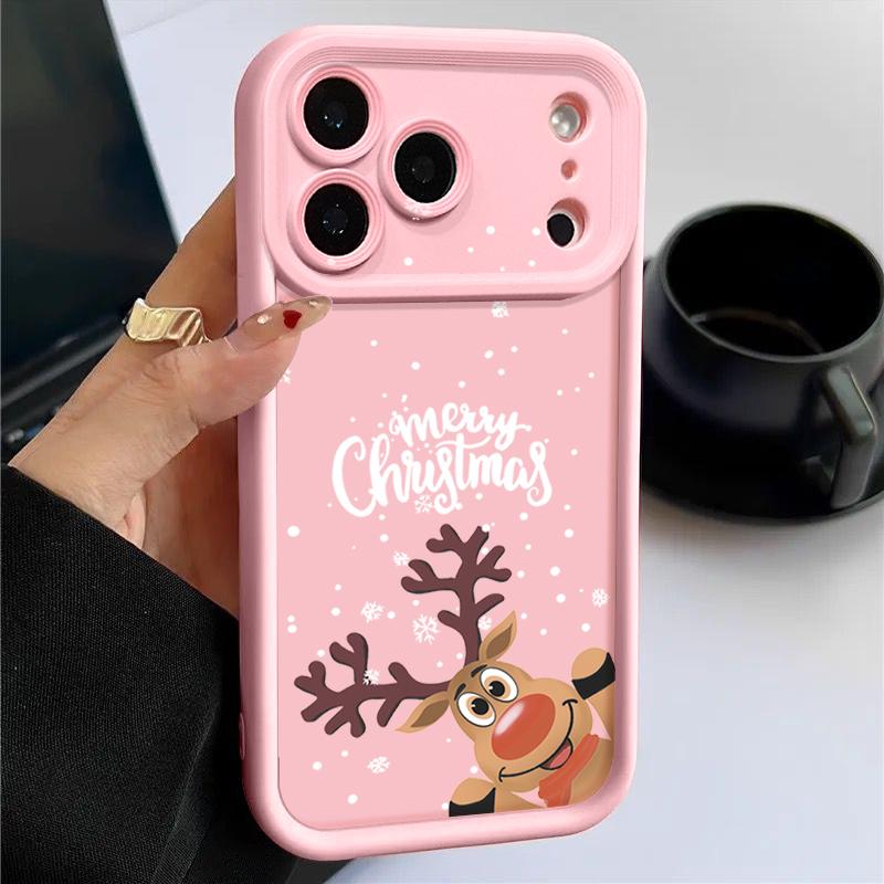 Niedliche Weihnachts-Elchmuster-Hülle für iPhone 17 Air 16e 16 15 14 Pro Max 13 17 Pro Max 17 Pro 17 Stoßfest Weiche TPU Silikon Handyhülle Funda iPhone 17 Pro Max rosa