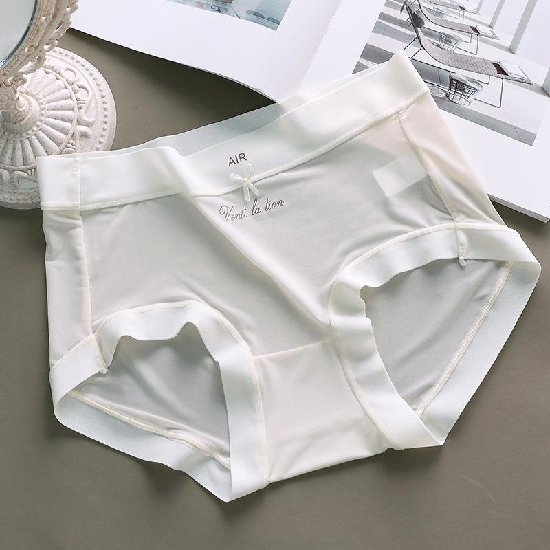 Damenunterwäsche für den Sommer, nahtlos, ultradünn, unsichtbar, mittlere Taille, atmungsaktiv, schnelltrocknend, Seiden-Schritt, Eisseiden-Slip M beige