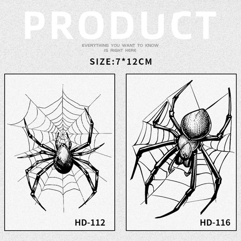 Spinnen Temporäres Tattoo Sticker, Realistisches Wasserdichtes Design, Semi-Permanent Hält 15 Tage, Gruseliges Fake-Tattoo für Halloween 7*12cm