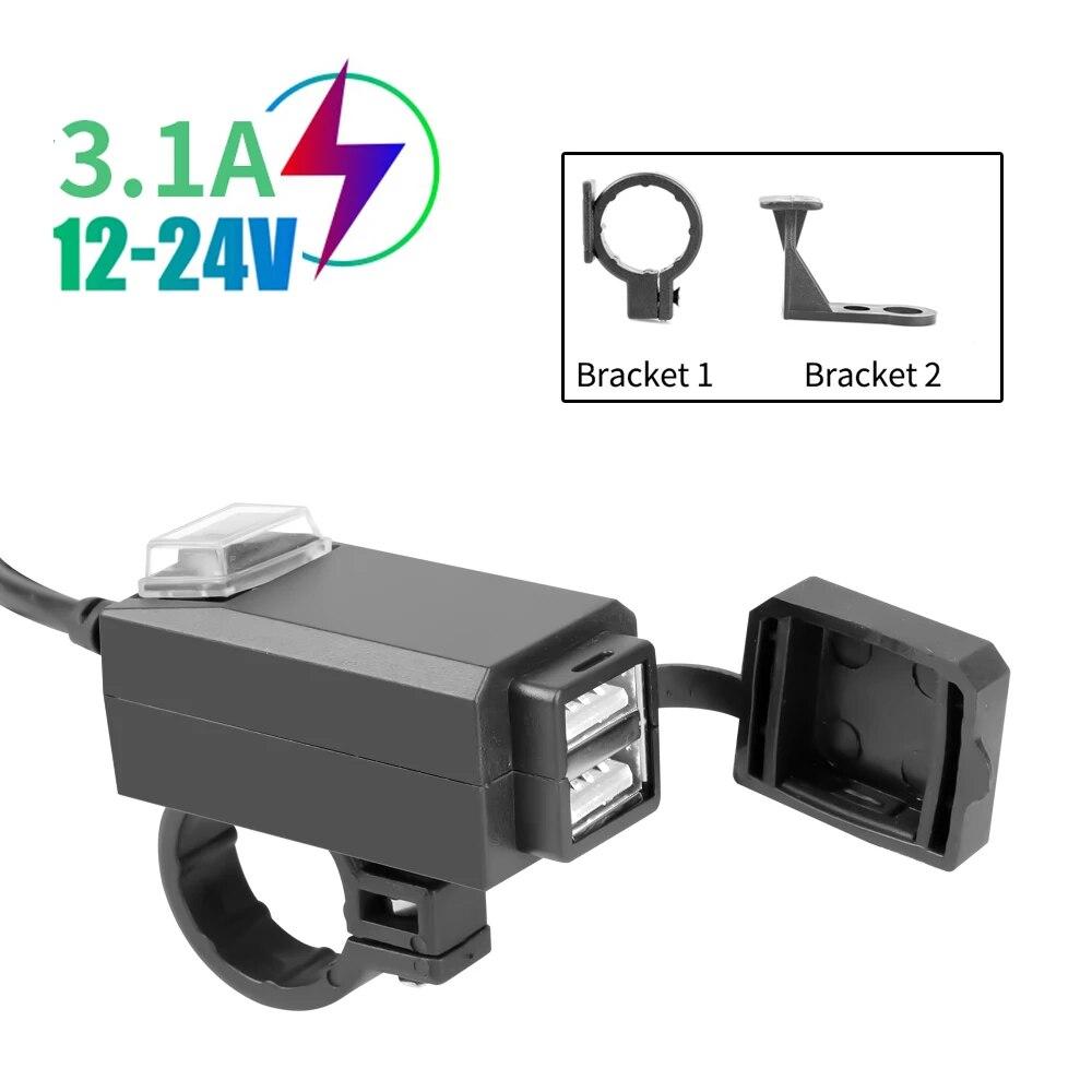 12V-24V Motorrad USB Ladegerät QC3.0/3.1A Dual USB Port Wasserdicht Motorrad Lenker Ladegerät Adapter mit Schalter Motorrad Zubehör