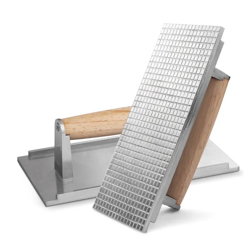 Rechteckige Fleischpresse aus Aluminiumlegierung Antihaftbeschichtet Schwerlast Steak-Burger-Presse mit Griff Grillpresse Heim-BBQ Kochutensilien white