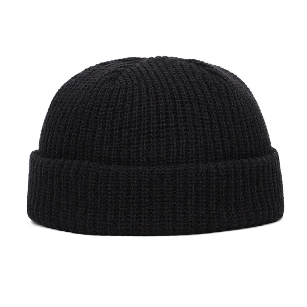 Winter Warme Mützen Casual Kurze Gewinde Hip Hop Hut Erwachsene Männer Weibliche Wolle Gestrickte Schädel Kappe Elastische Unisex One Size schwarz