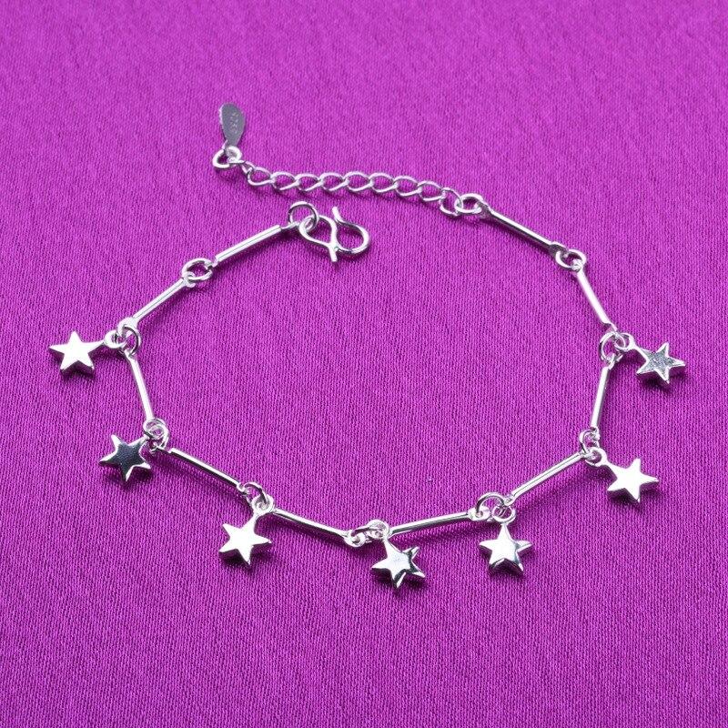 925 Sterling Silber Quaste Stern Perle Charme Armbänder Fußkettchen Armbänder Für Frauen Mädchen Party Hochzeit Schmuck A173 purple