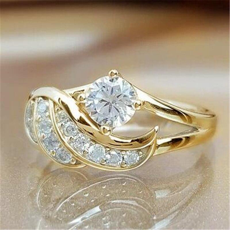 Mode Engel Flügel Kristall Ring Für Frauen Damen Hochzeit Luxus Ring Europäischen und Amerikanischen Schmuck 10 gold
