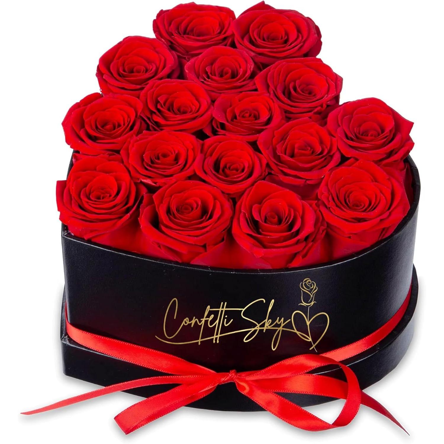 16 ewige Rosen in luxuriöser Herzbox – Echte konservierte Blumen halten 3–5 Jahre | Ewiges Rosen-Geschenk für sie, Mama, Ehefrau | Geburtstag, Jahrestag, rot
