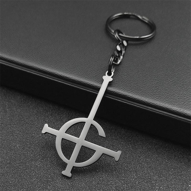 Edelstahl Ghost BC Rockband Schlüsselanhänger für Damen Herren Schwarze Farbe Punk Kreuz Rucksack Anhänger Schlüsselring Schmuck K657S02