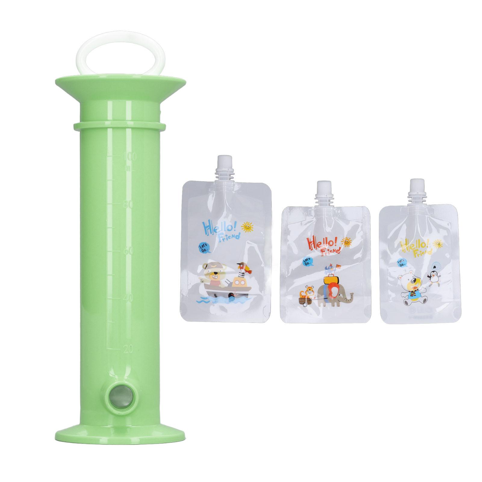 Kleinkind Wiederverwendbarer Fruchtpüree Squeeze Füller Professioneller Ergonomischer Babynahrungsbeutel Maker mit Beutel grün
