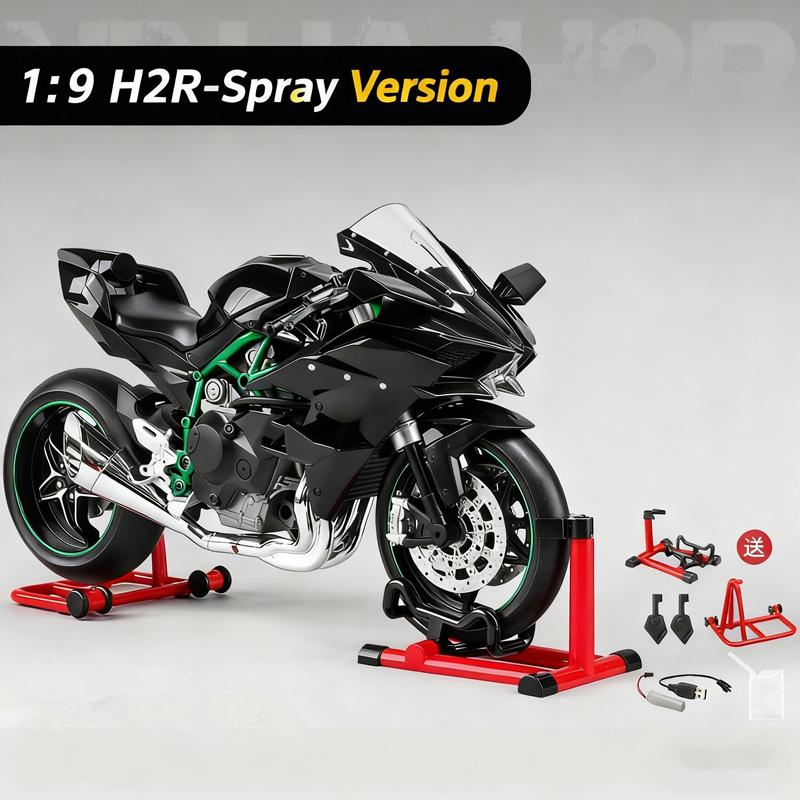 Schlüsselstart 1:9 H2 H2R Legierung Rennmotorrad Modell Druckguss Bahn Sport Motorrad Modell Mit Ton und Licht Mit Spray Kinder Spielzeug Geschenk gray